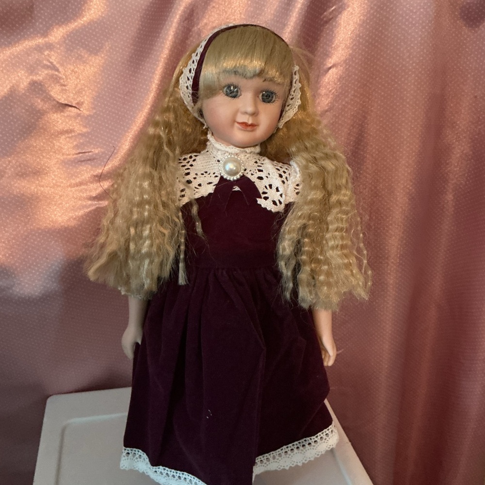 Vintage Style Doll with Purple Dress